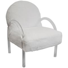 Lucite and White Shearling Side Chair by Pace Collection, 1970s
