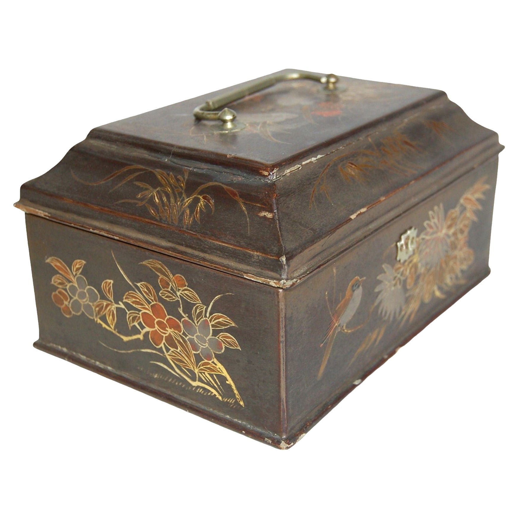 Joyero Japonés Antiguo Interior Lacado Y Llave Esqueleto