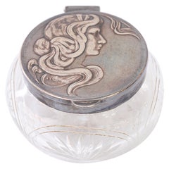 Small silvered jugendstil box with cut glass germany around 1910s