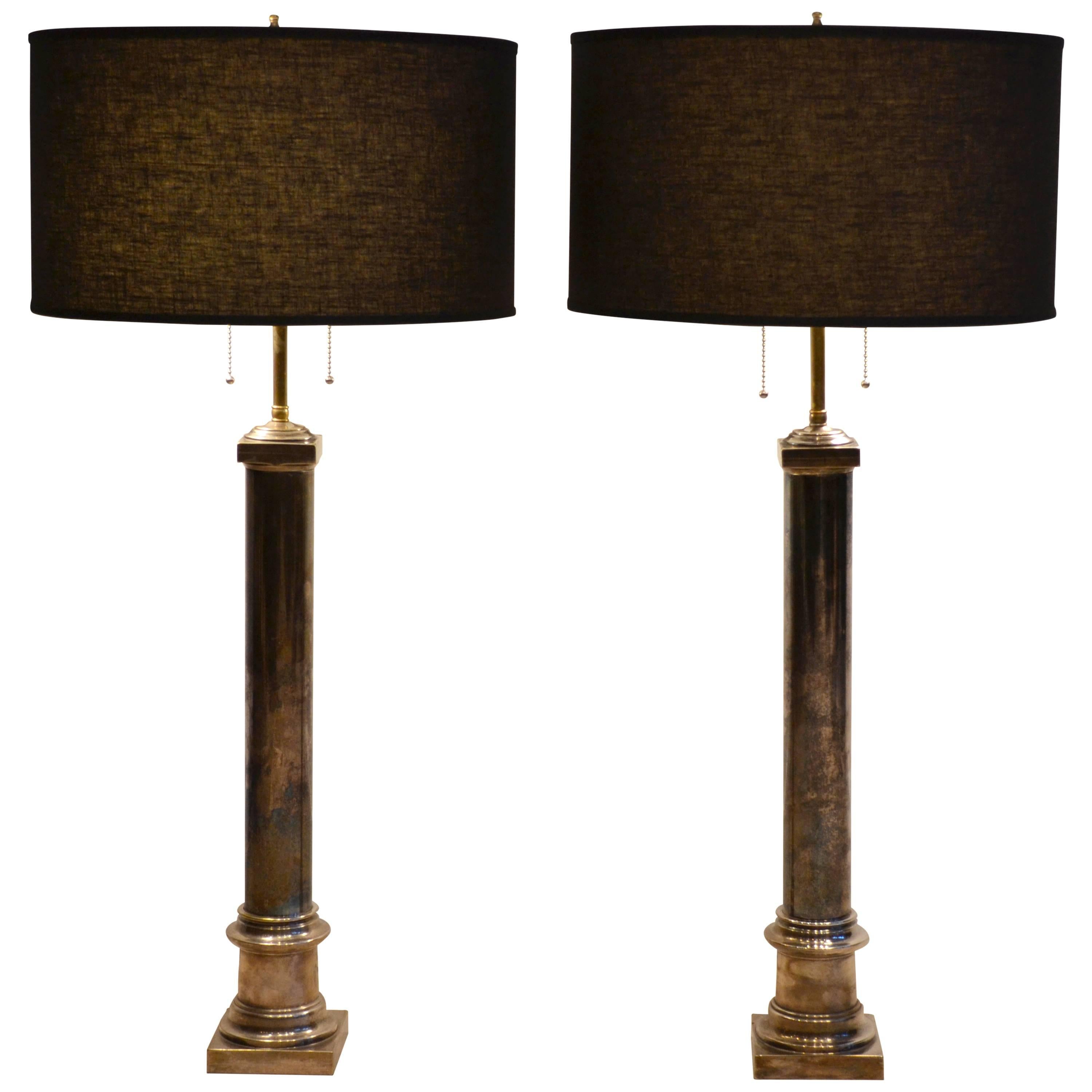 Pair of Sterling Silver Plated Hollywood Regency Table Lamps, 1960s