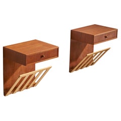 Schwedische Designerin, Nachttische, Teakholz, Kiefer, Schweden, 1950er Jahre