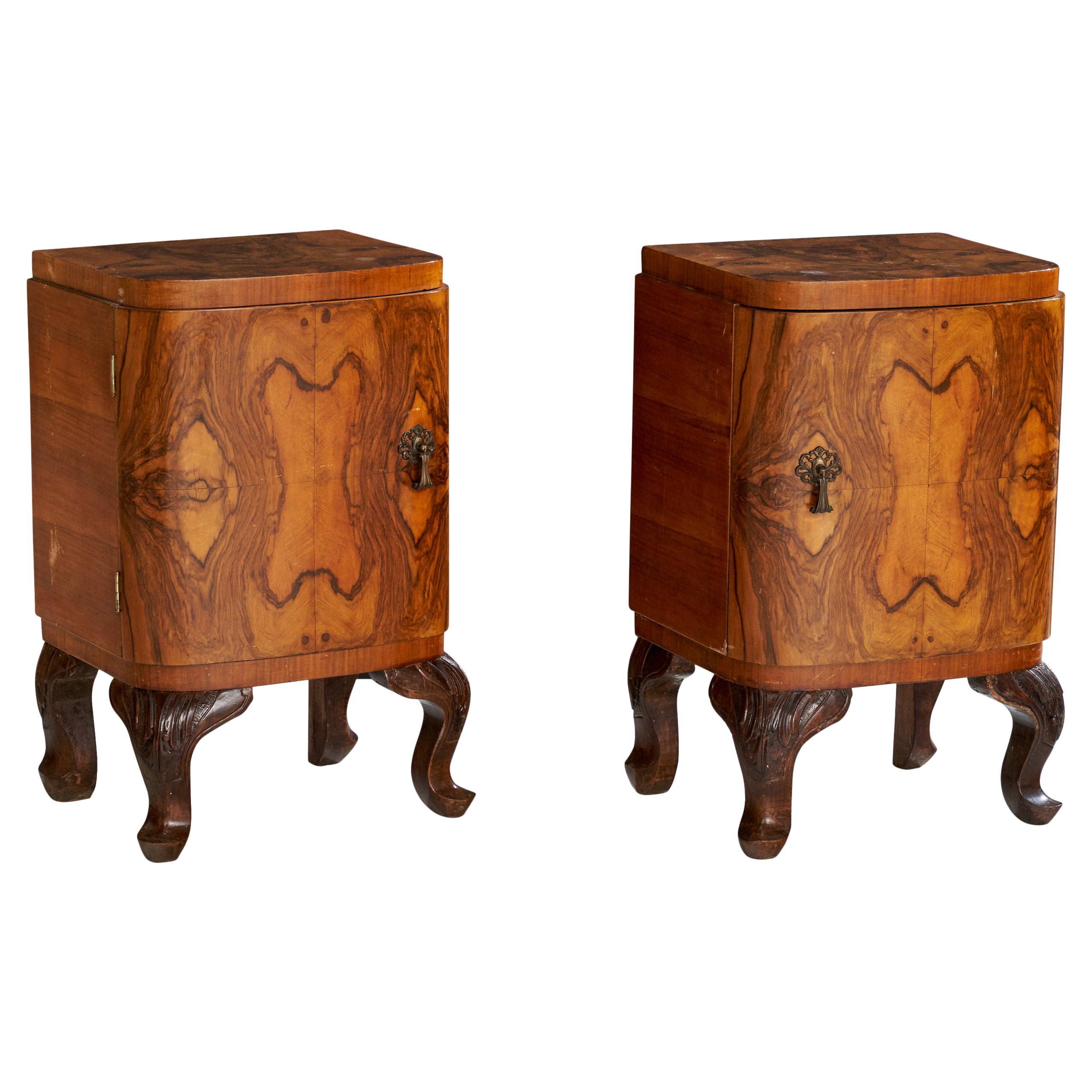 Swedish Designer, Nightstands, Birch, Brass, Sweden, 1900s