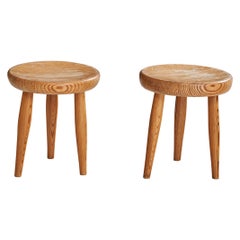 Schwedische Designerin, kleine Hocker, Kiefernholz, Schweden, 1970er Jahre
