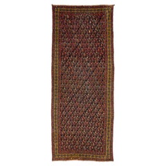 1880s Antique Malayer Gallery Wool Rug Handmade In Blue With Allovern Pattern