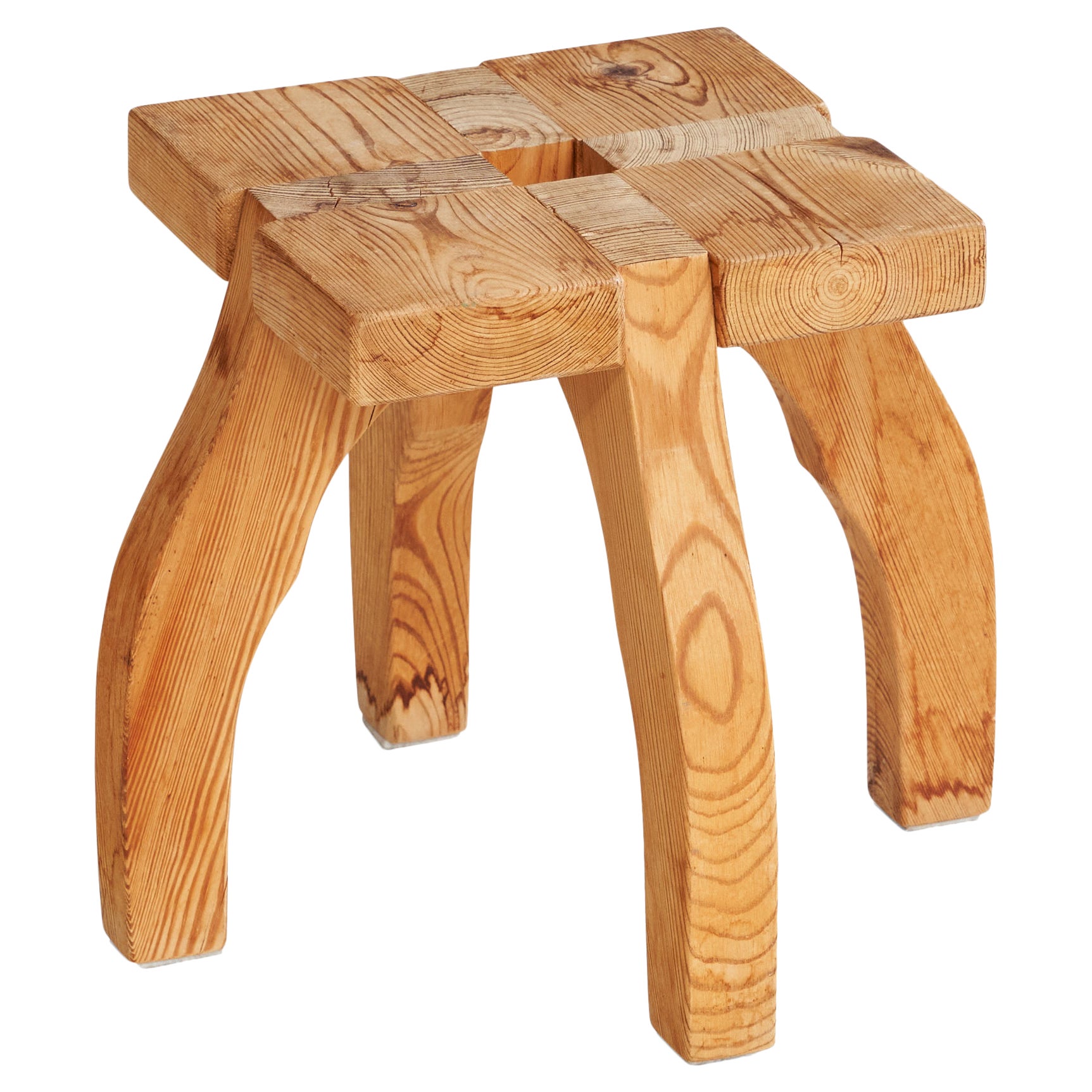 Tabouret de designer suédois, pin, Suède, années 1970