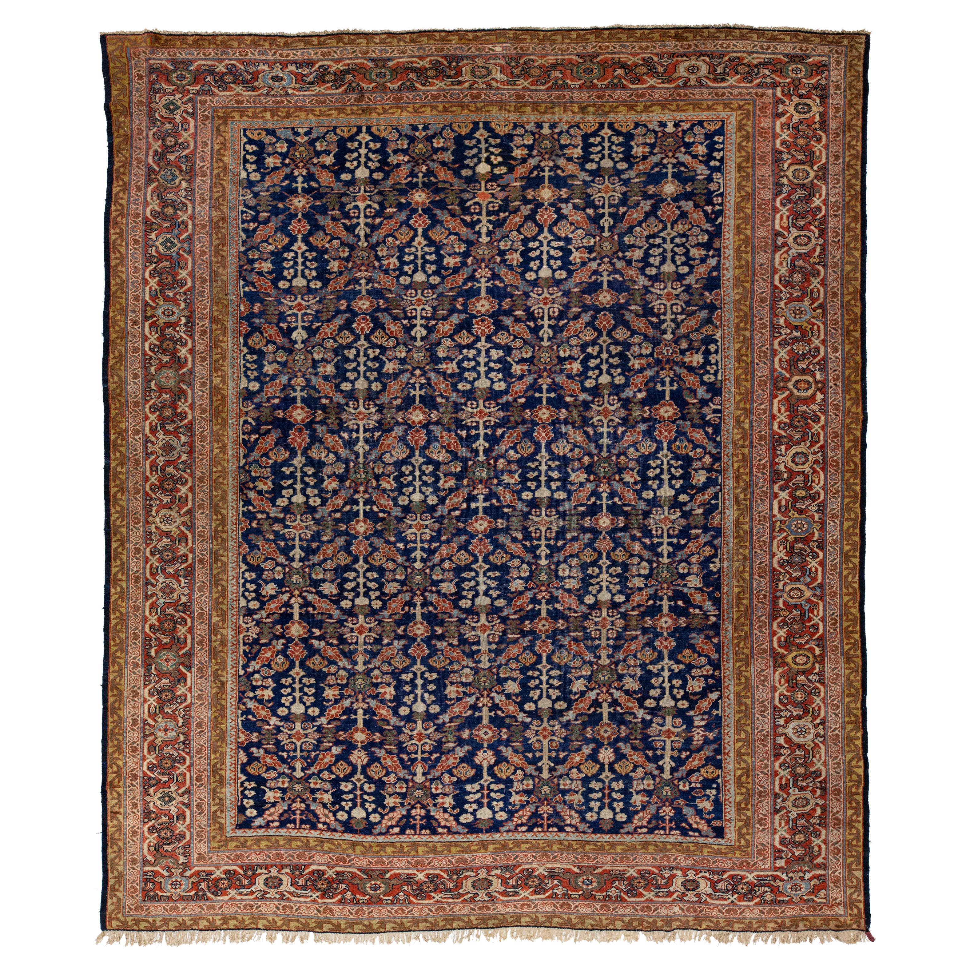 Allover entworfene handgefertigte Mahal Wollteppich in Marineblau aus den 1900er Jahren