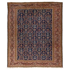 Alfombra de lana Mahal azul marino de 1900 con diseño integral hecho a mano