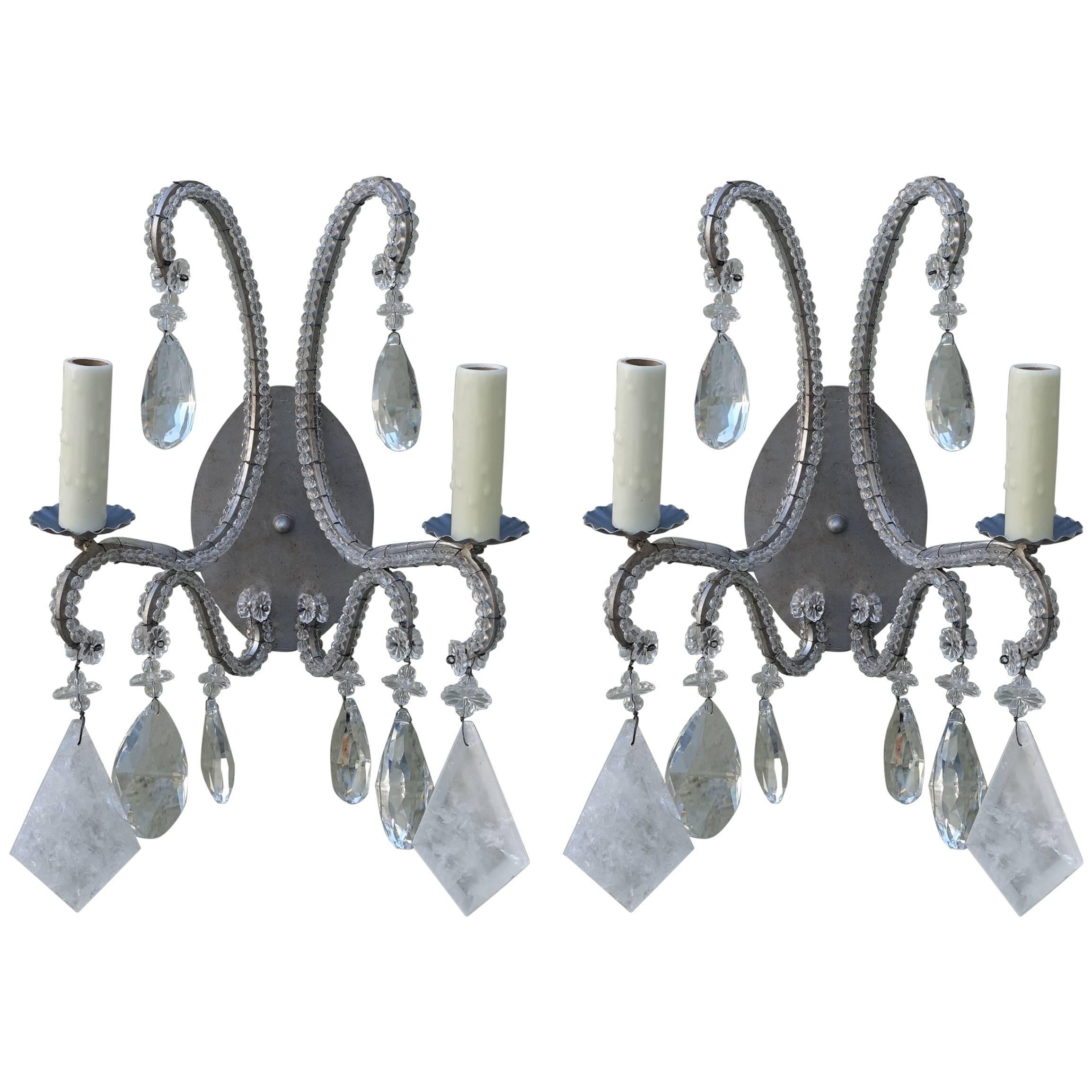 Pair of Silvered Rock Crystal Sconces