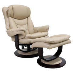 Vintage Lane Leather & Wood Ekornes Stressless Style Lounge Chair + Ottoman