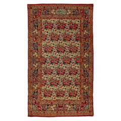 Tapis persan ancien Malayer en laine beige à motifs floraux