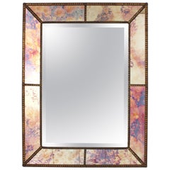 Venetian Modern Rectangular Mirror, Pink Purple Gold Blue Glass and Brass