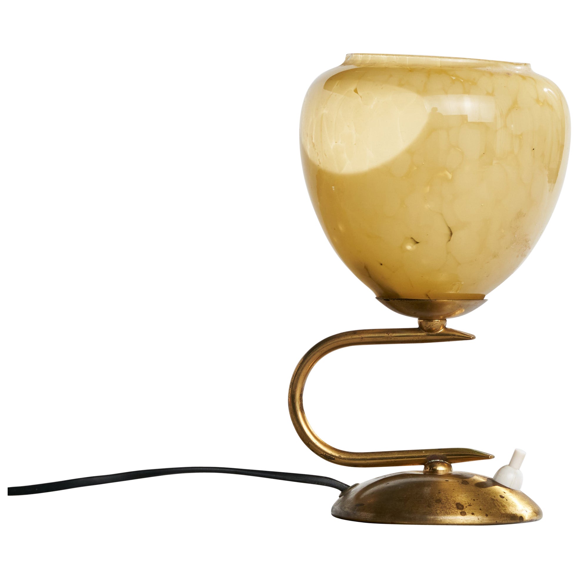 Lampada da tavolo di design italiano, ottone, vetro, Italia, anni '50