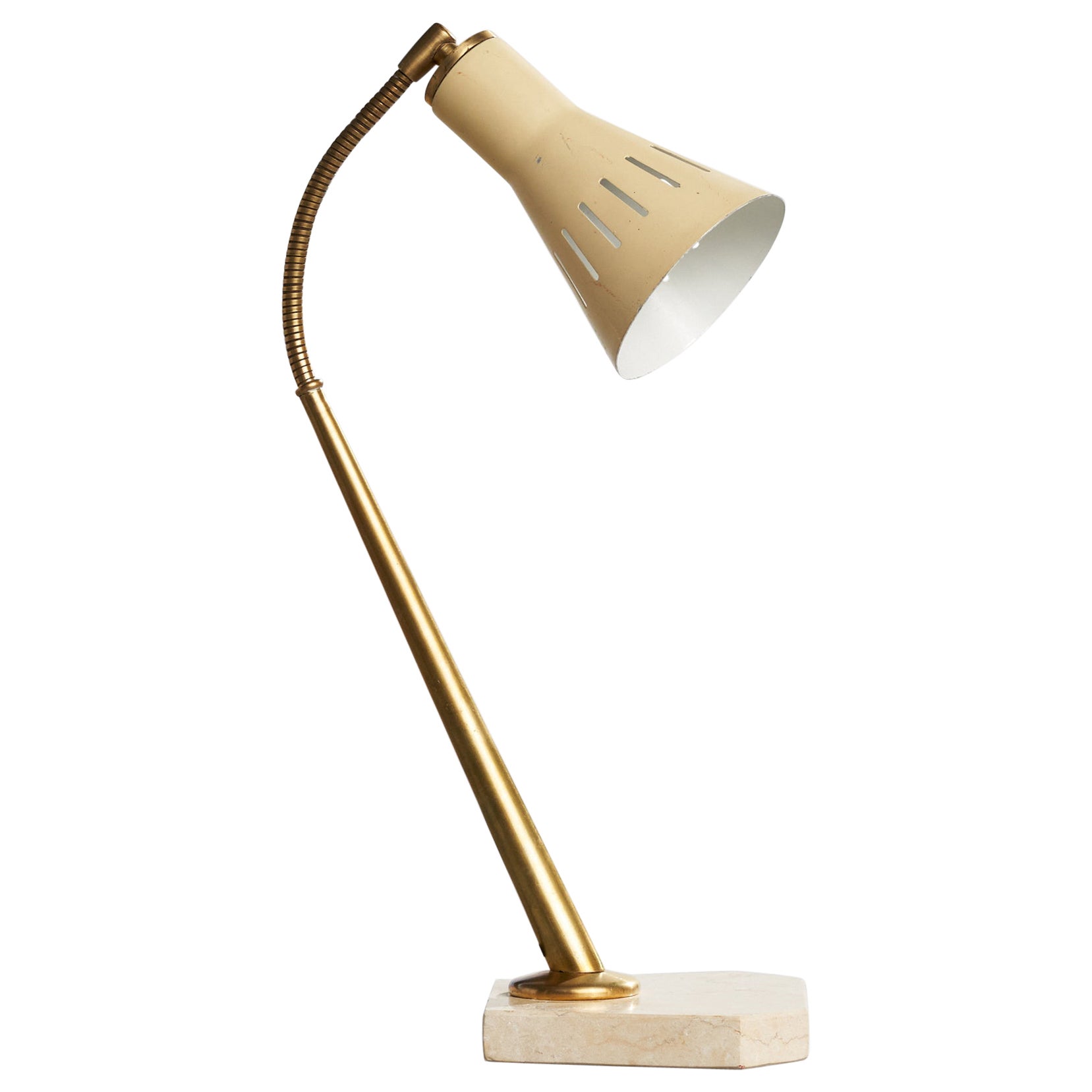 Italienische Designerin, Tischlampe, Messing, Metall, Marmor, Italien, 1950er Jahre im Angebot