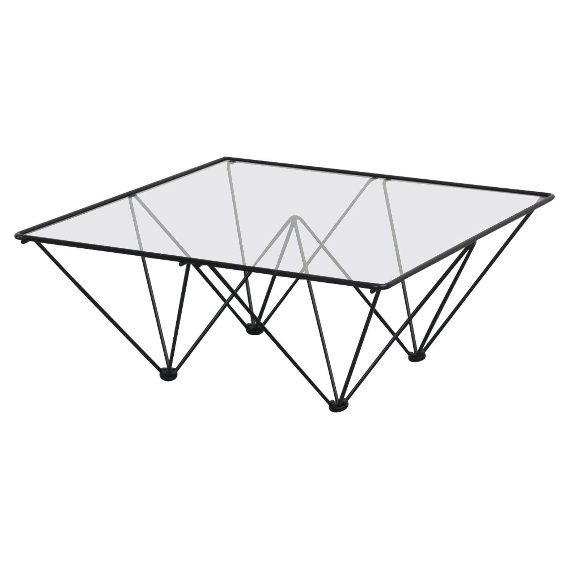 Italian, Mid-Century, Paolo Piva Style Black Wire Coffee Table with Glass Top For Sale
