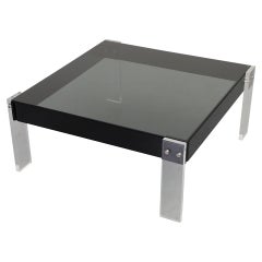 Mesa baja cuadrada de lucita y cristal ahumado Roche Bobois
