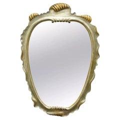 Italian Hollywood Regency Gold and Silver Giltwood Scroll Carved Wall Mirror