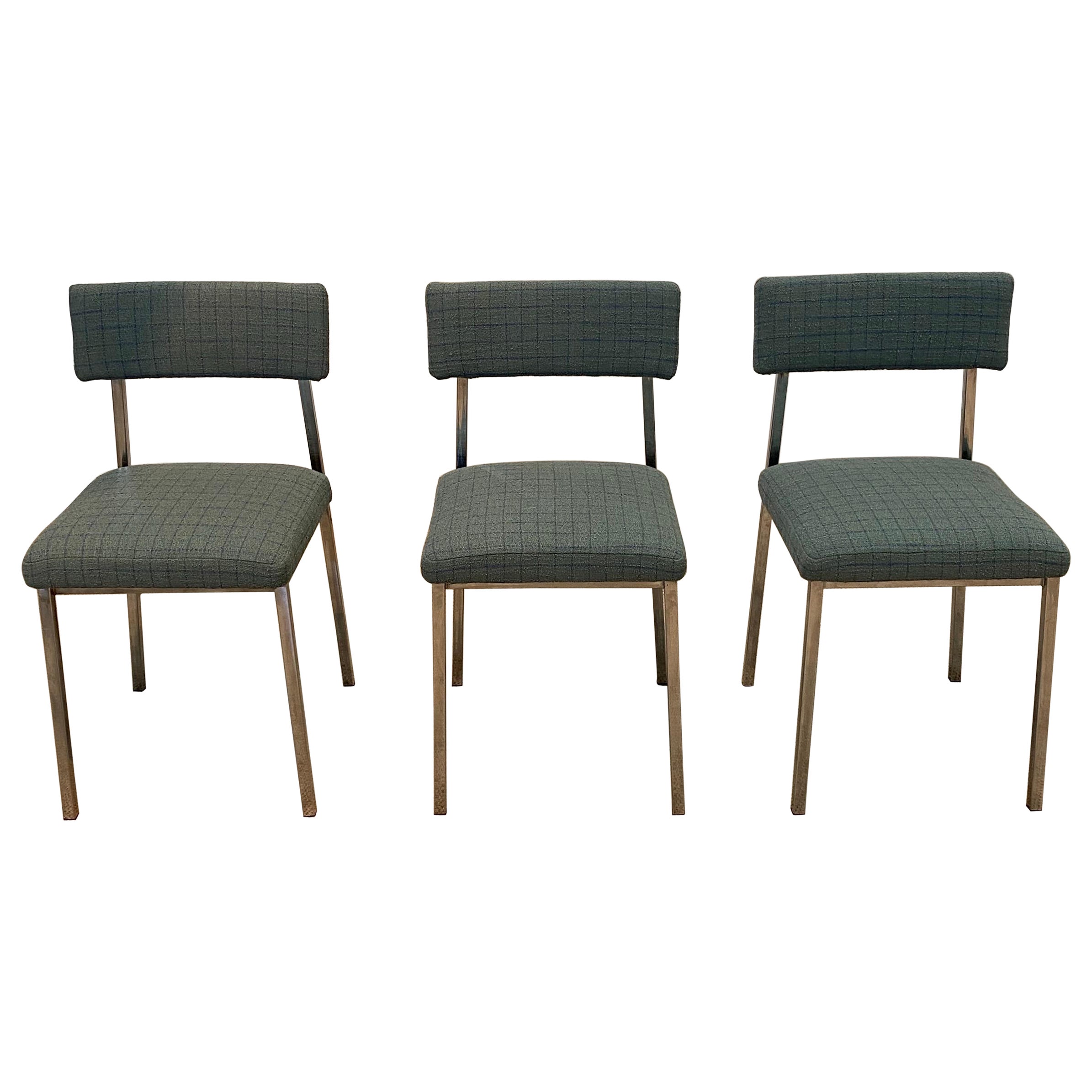 6 x Chrome Dining Chairs 1970s Boucle Modernist Vintage Table Italian Regency