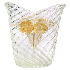 Seguso Vetri d'Arte Vase à fleurs en verre d'art de Murano italien matelassé or et diamants