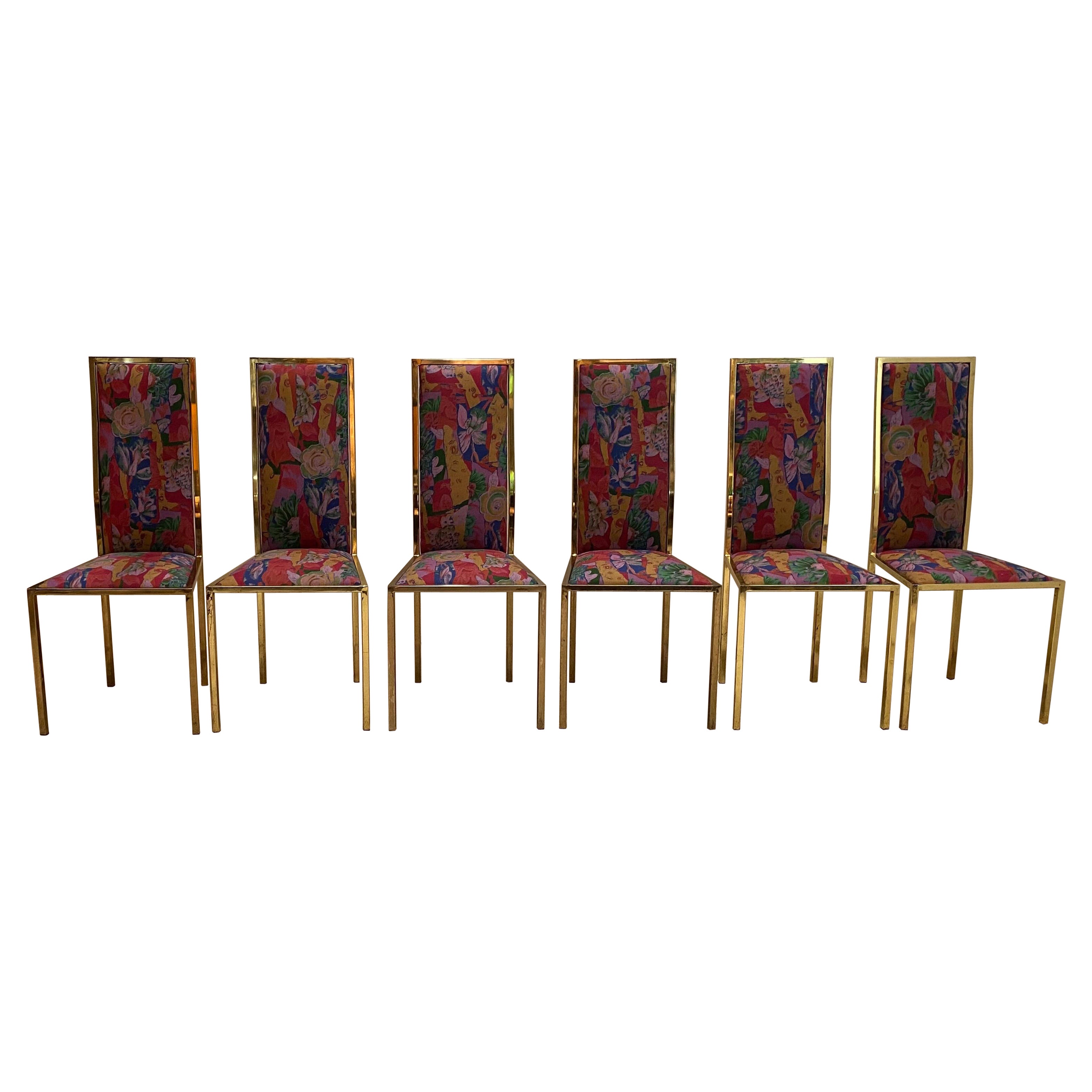 6 x Renato Zevi 1970er Messing-Esszimmerstühle in Yves Saint Laurent 80er Jahre Hollywood im Angebot