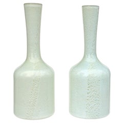 Vintage Murano Light Blue and Green White Gold Flecks Italian Art Glass Flower Vases