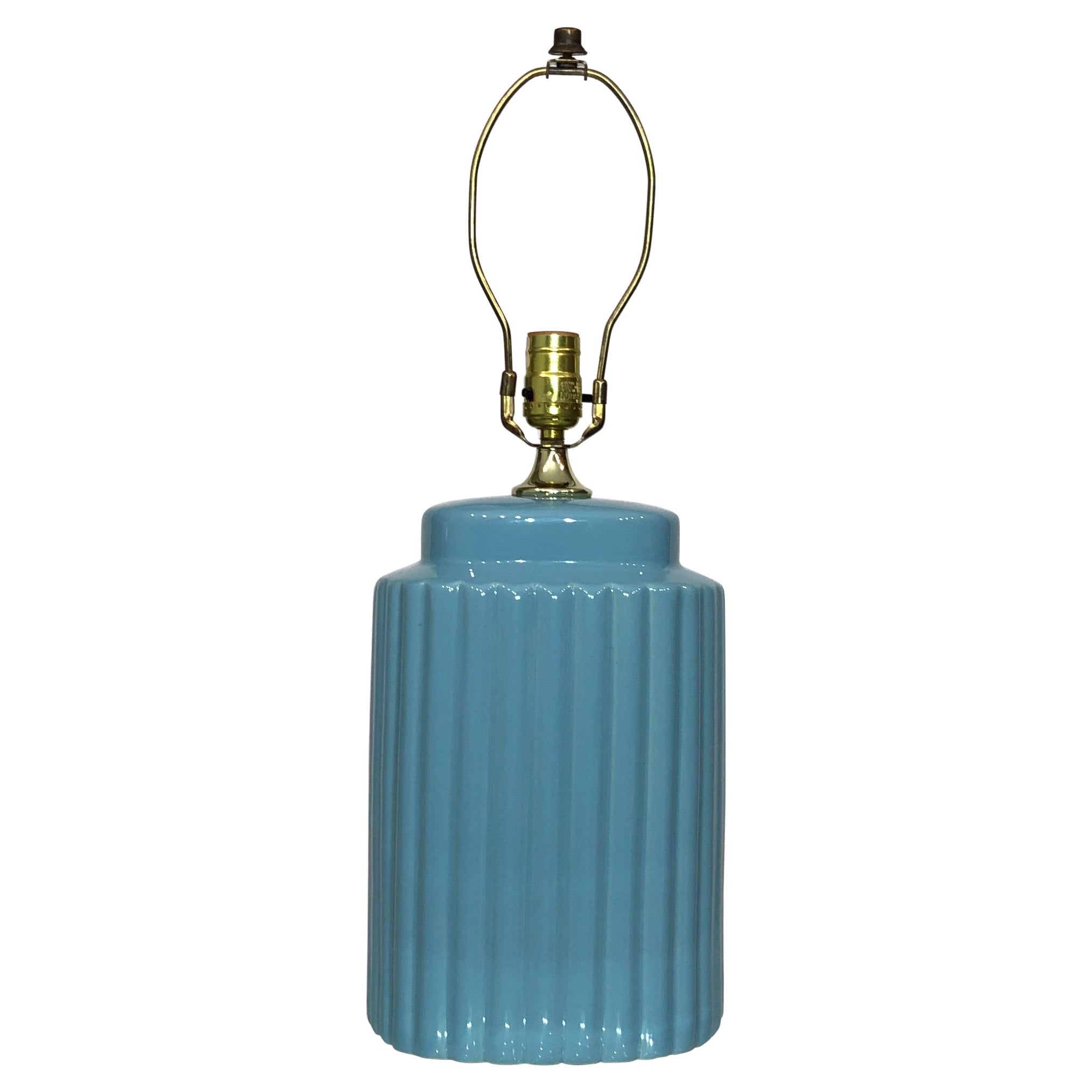 Baby Blue Ceramic Table Lamp 1970s Art Deco Style Hollywood Regency Pastel 1980s For Sale