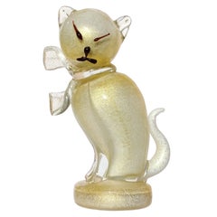 Sculpture de chat Kitty Cat en verre d'art italien de Murano Barbini, mouchetures dorées