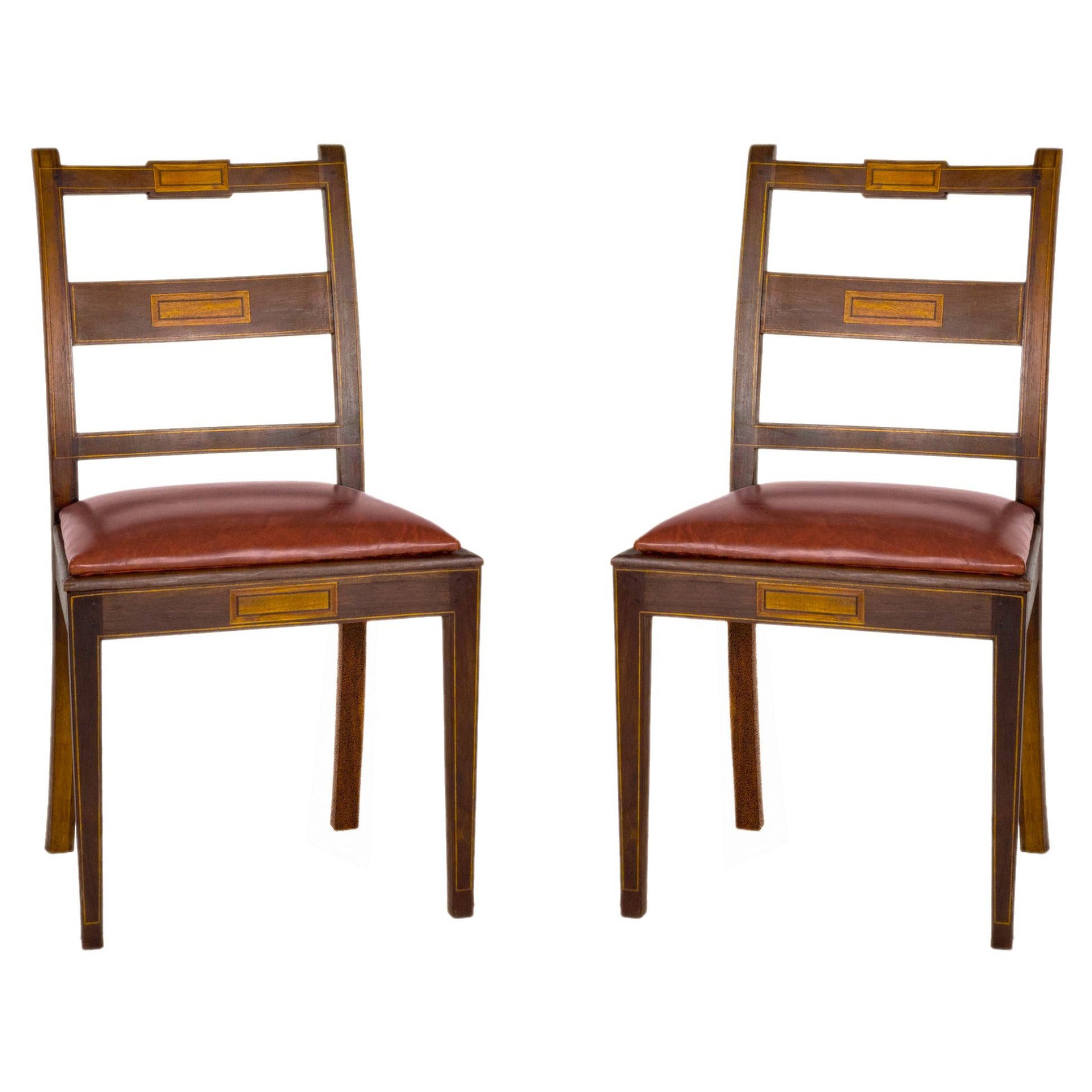 Pair Of Baroque Chairs, Straw And Leather, (20th Century)