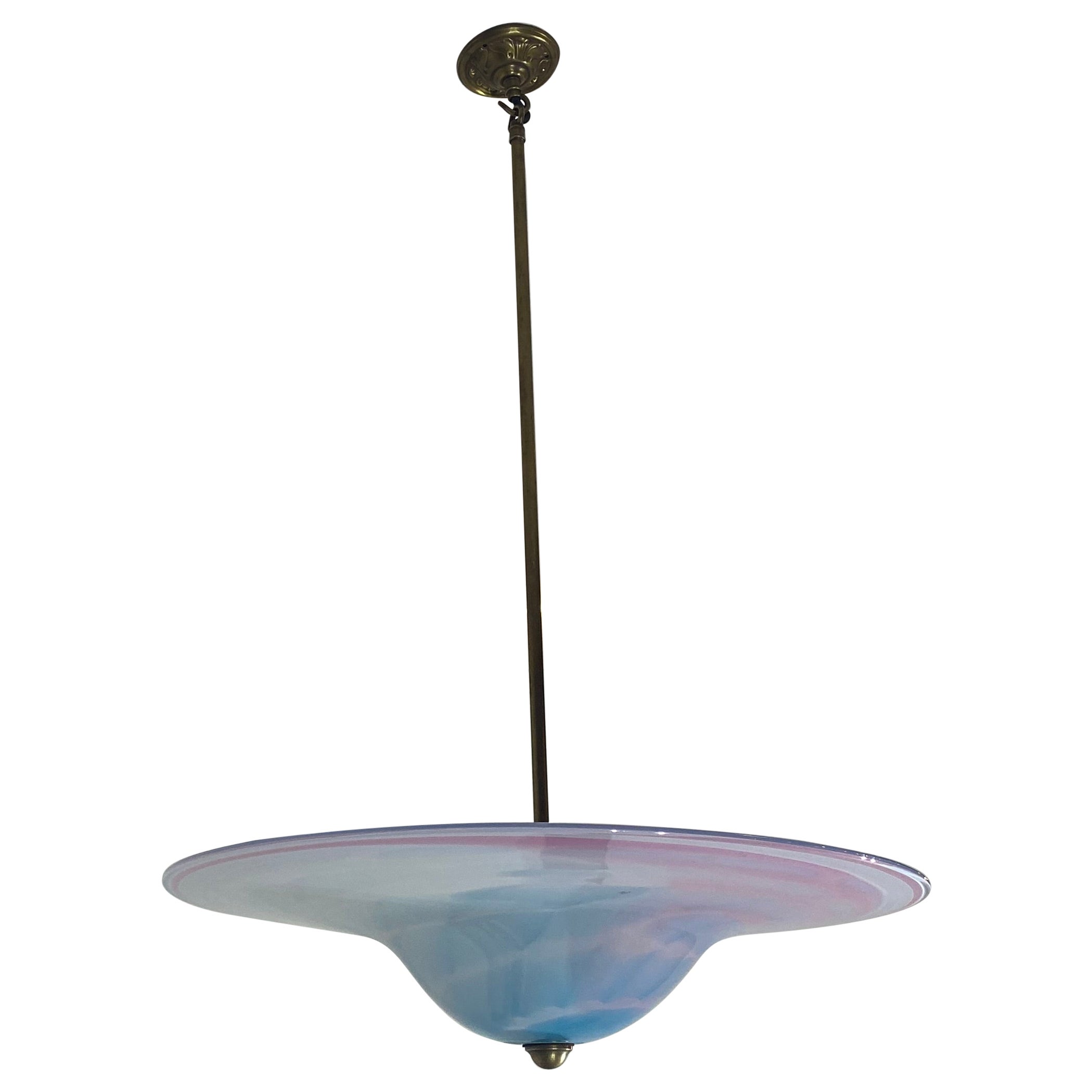 Handgemachte Swirl Murano Glas Decke Lampe Pastell Rosa Blau Italienisch Art Deco 1980s im Angebot