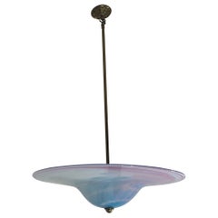 Handmade Swirl Murano Glass Ceiling Lamp Pastel Pink Blue Italian Art Deco 1980s