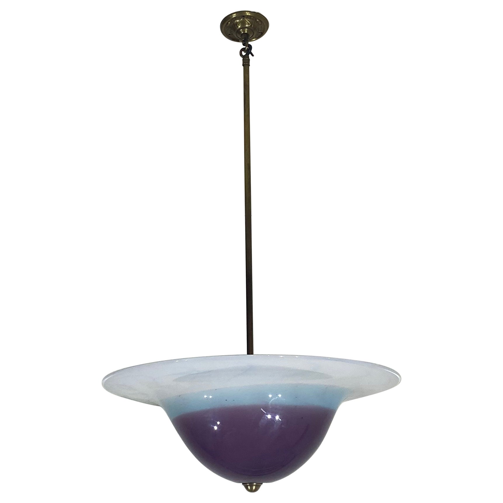 Handgemachte Swirl Murano Glas Deckenleuchte Pastell lila Italienisch Messing 1980er