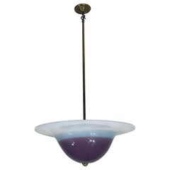 Handmade Swirl Murano Glass Ceiling Lamp Pastel Purple Italian Brass 1980s