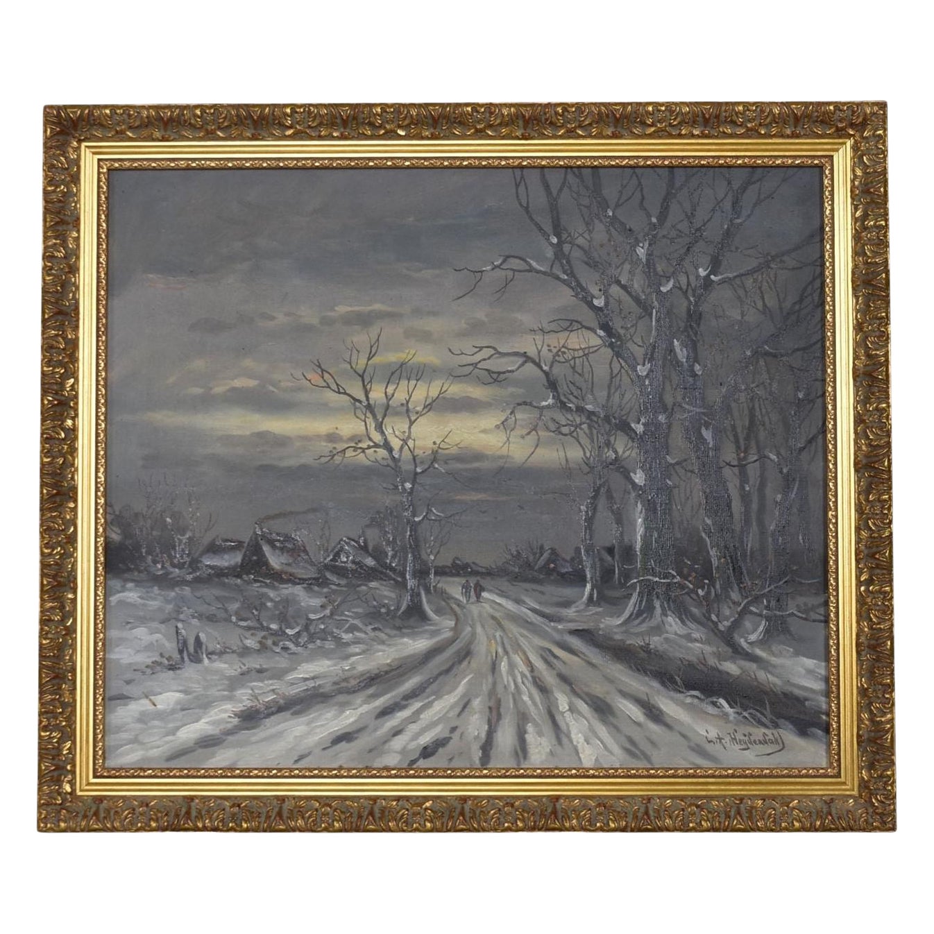 Ludwig August Heydendahl Artista tedesco Paesaggio invernale Pittura ad olio