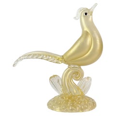 Barovier Toso Murano - Sculpture de faisan en verre d'art italien avec mouchetures dorées blanches
