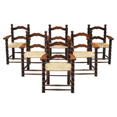 French Dining Chairs in Stained Wood and Straw