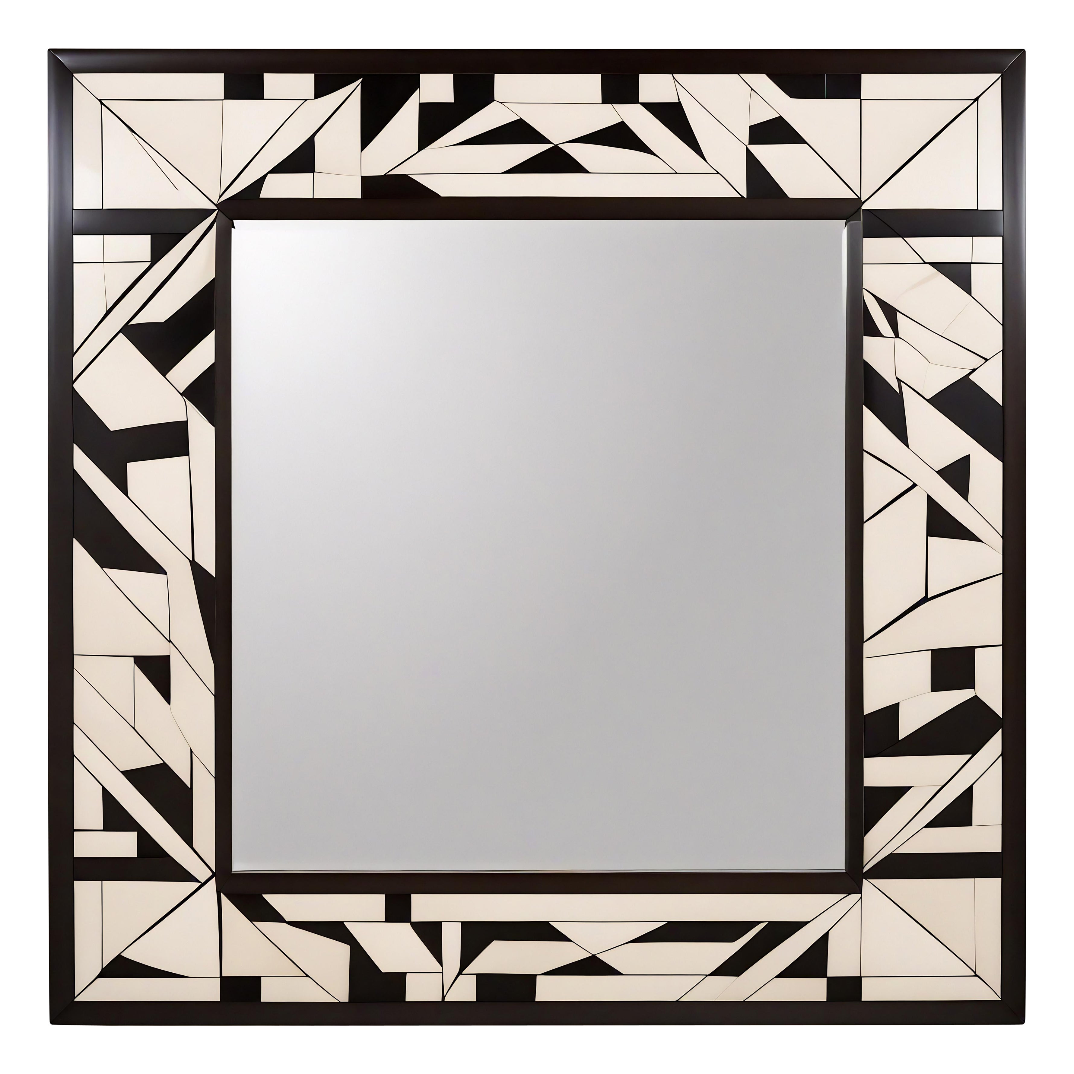 Cubo : Espejo de Pared Blanco y Negro Inspirado en el Cubismo, Hecho a Mano por Artesanos