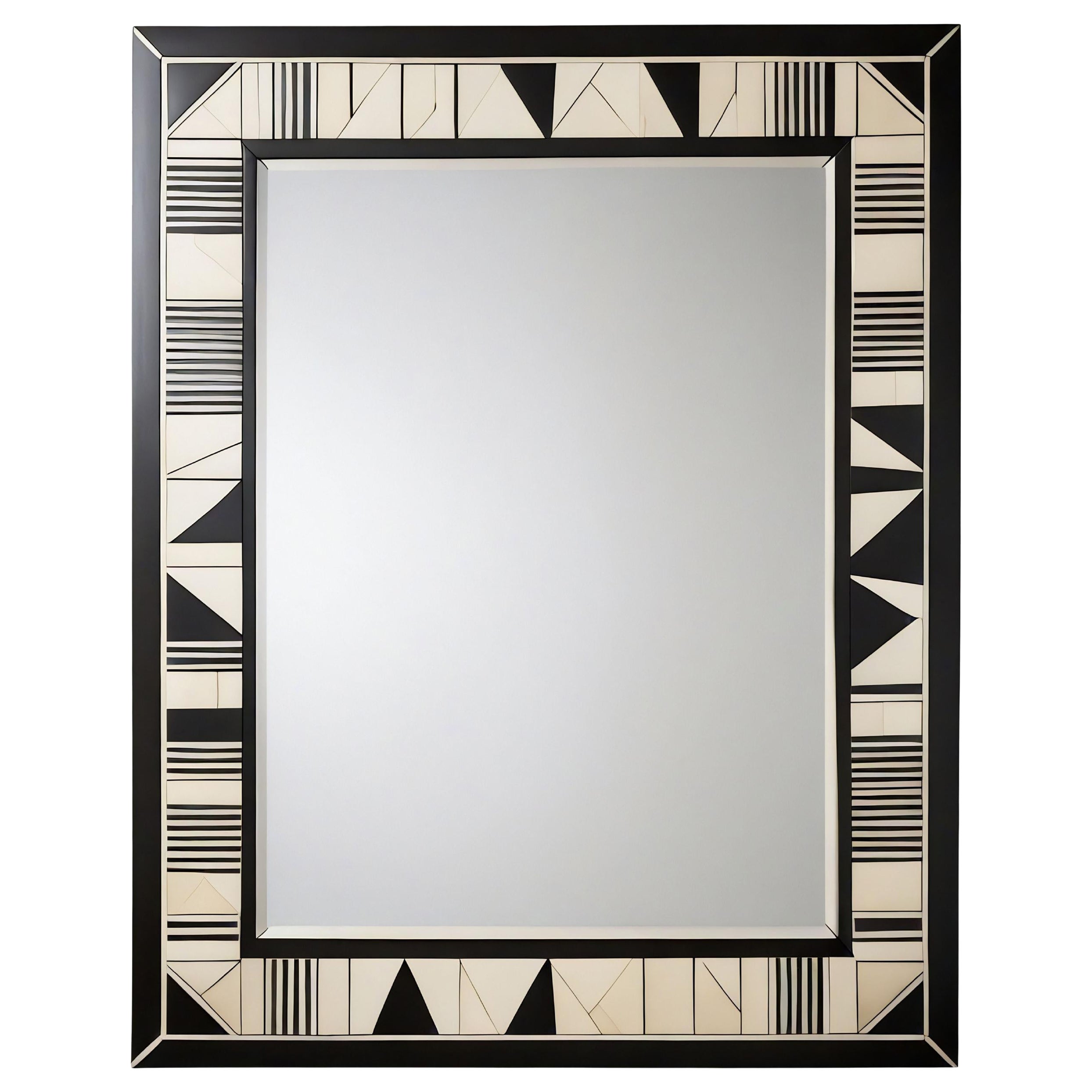 Cubo : Espejo de Pared Blanco y Negro Inspirado en el Cubismo, Hecho a Mano por Artesanos