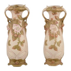 Royal Dux, Czech Republic. Pair of Art Nouveau vases in porcelain.