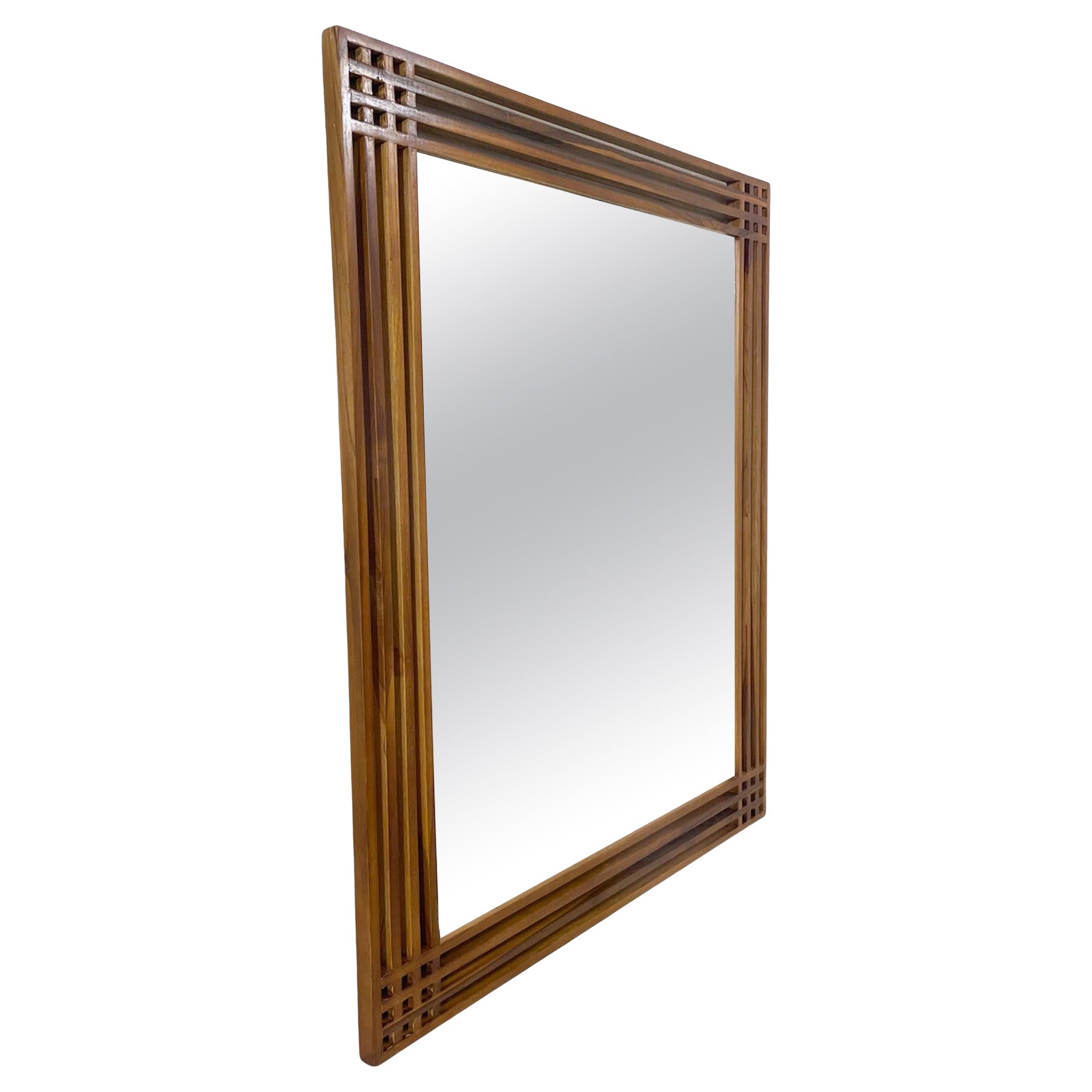 Mid-Century Modern Wooden Mirror, Sottsass Style
