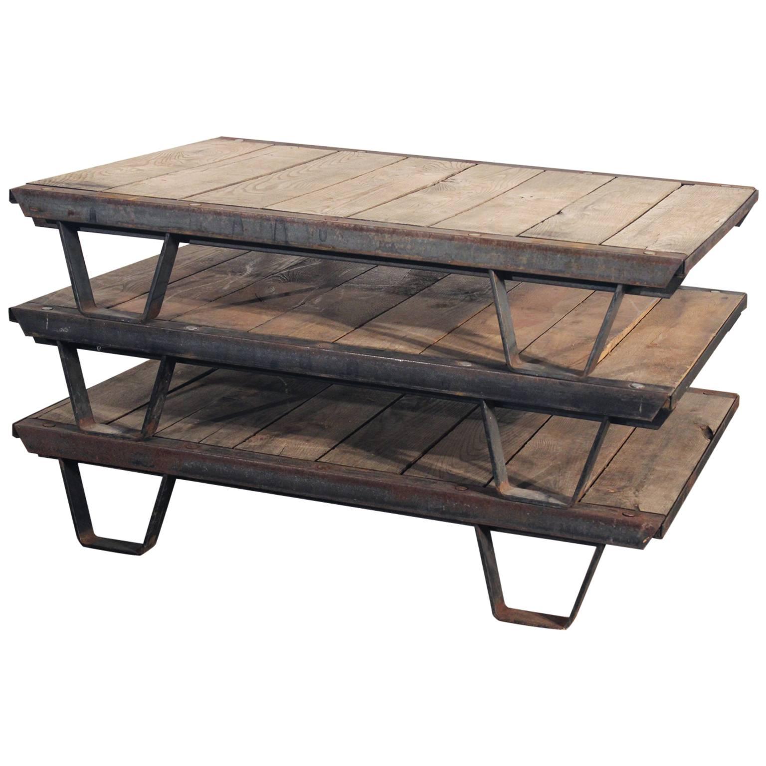 1930s Industrial Wooden Pallets Iron Rustic Frame For Sale