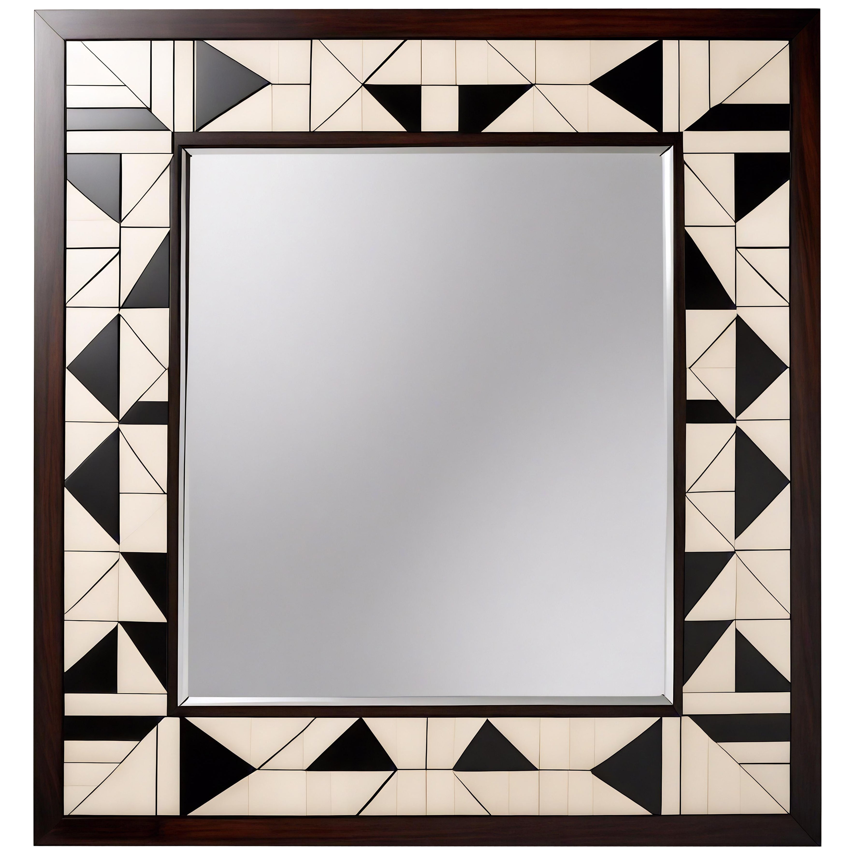 Cube : Black and White Wall Mirror Inspired by Cubism, Handcrafted by Artisanal