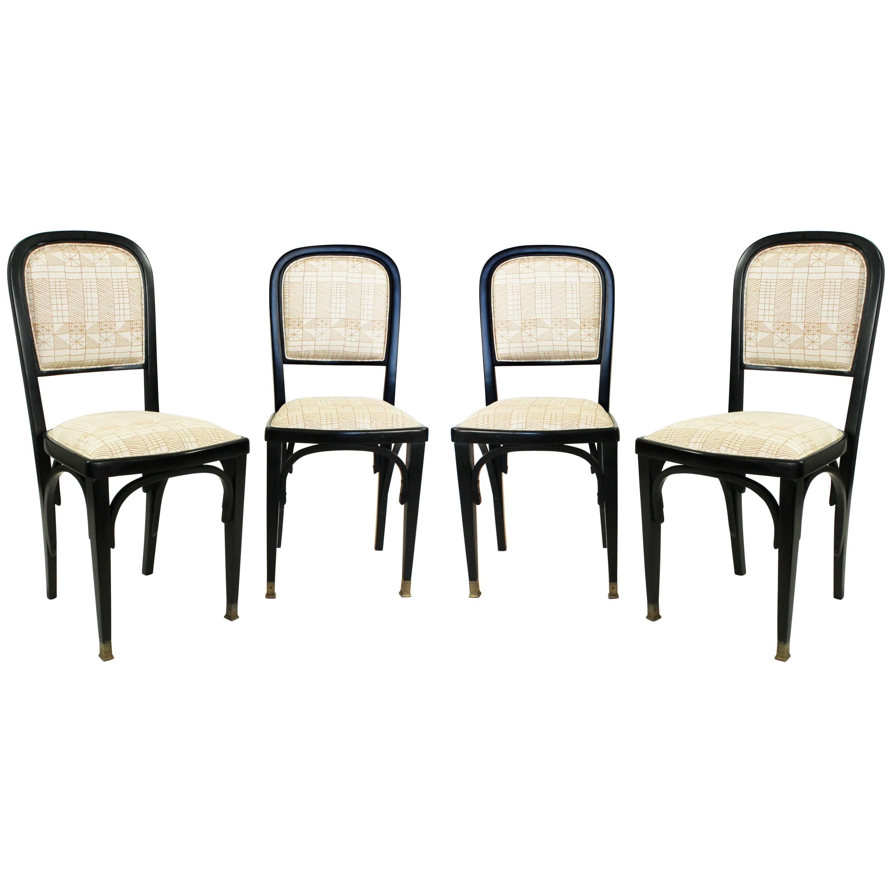 Set of Four Vienna Secession Side Chairs with Brass Feet in Ebonised Beechwood For Sale