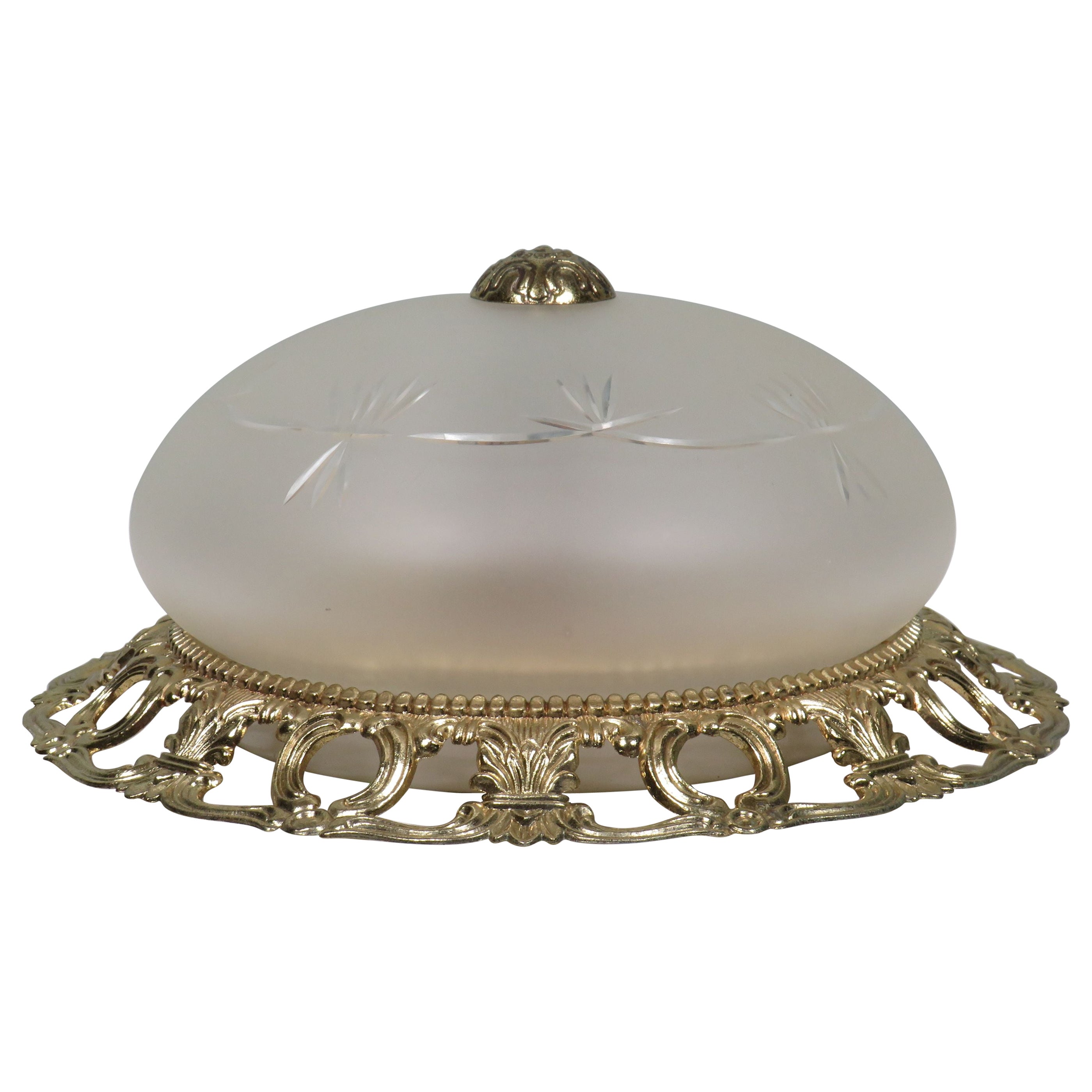 Refined Vintage Ceiling Lamp  White Matte Glass with Cut Motif, 1960-1970