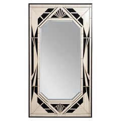 Black and White Wall Mirror Inspired by Art Deco, Handcrafted by Artisanal