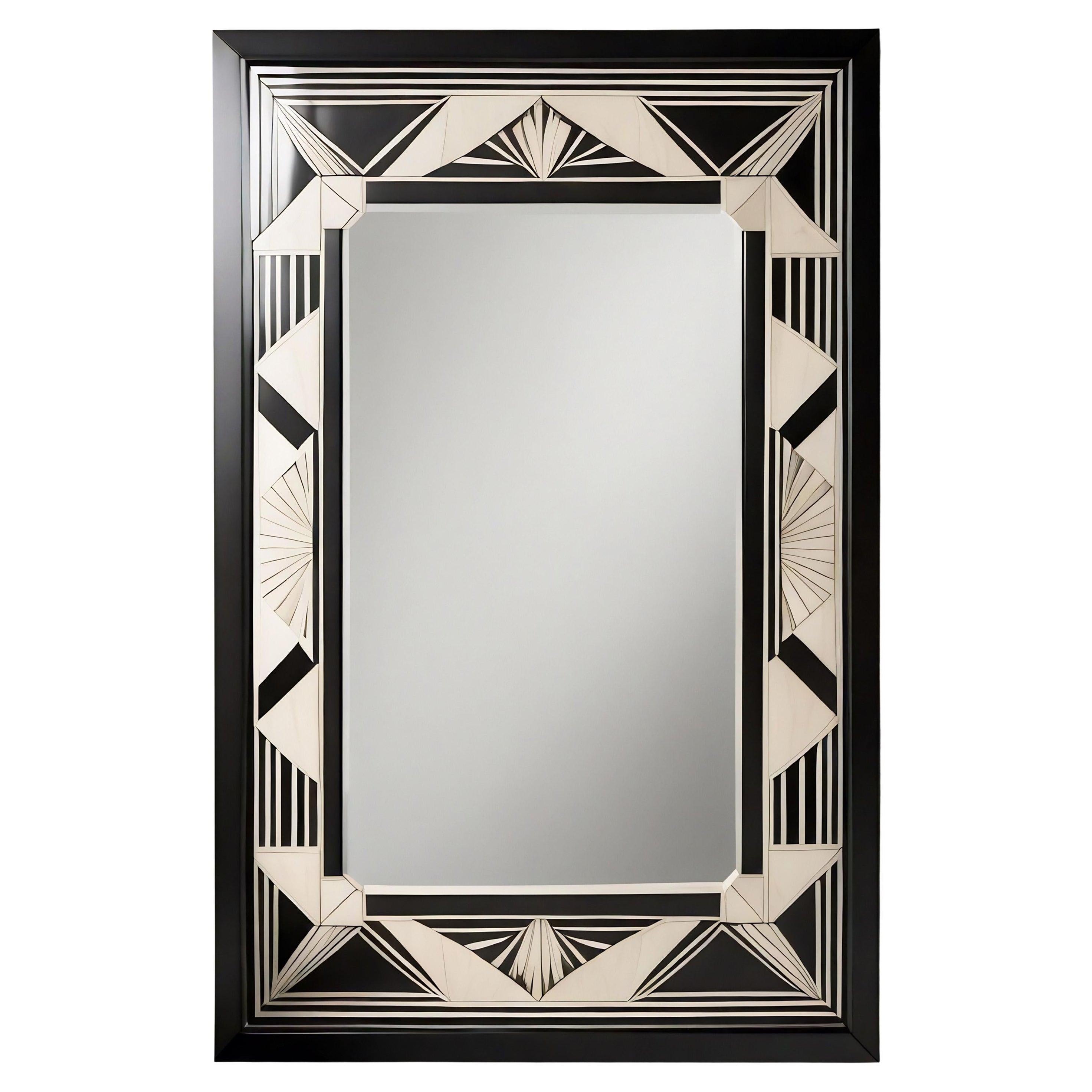 Espejo de Pared Blanco y Negro Inspirado en el Art Deco, Hecho a Mano por Artesanos