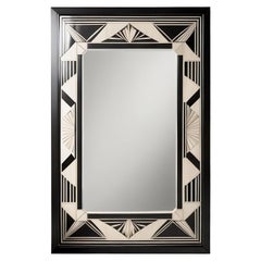 Black and White Wall Mirror Inspired by Art Deco, Handcrafted by Artisanal