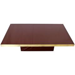 1970s Coffee Table in Burgundy Lacquer and Brass