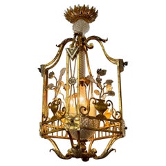 Vintage French Maison Bagues Manner Pendant with Gilt Toile and Crystal