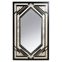 Espejo de Pared Blanco y Negro Inspirado en el Art Deco, Hecho a Mano por Artesanos