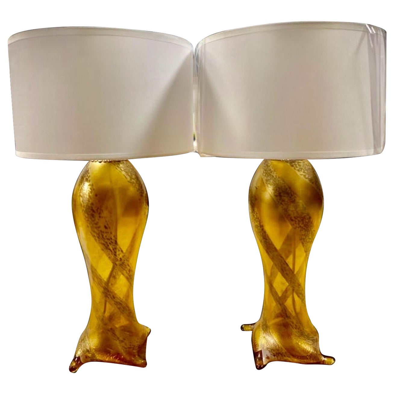 Seguso by Flavio Poli gold pair of Lamp Murano, Italy 1960s