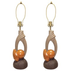 Mid-Century Sculptural Art Pottery Lamp Pair, Circa 1950s